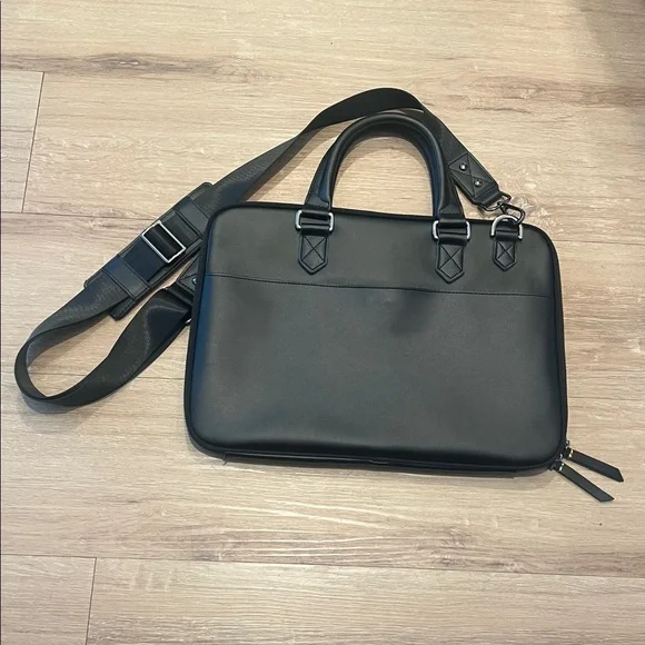 Robert Graham Black Leather Acadia Laptop Bag Sleek Professional Design - Picture 4 of 13